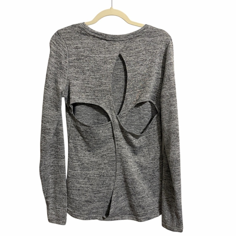 90 Degree By Reflex Heather Gray Cut-Out Open Back‎ Long Sleeve Top Thumbholes L